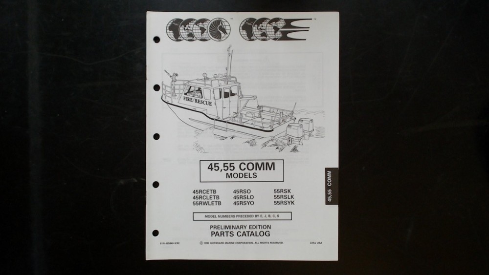 OMC 45,55 COMM Models Parts Catalog 435484 1992 Fire Rescue Boat