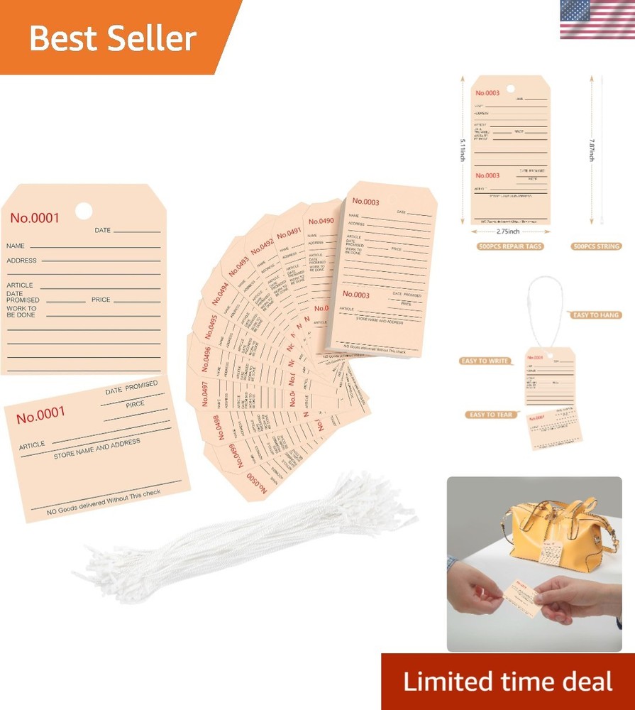 500Pcs Numbered Repair Tags with String,2.7X 5.1 Service Tag,Maintenance Label T
