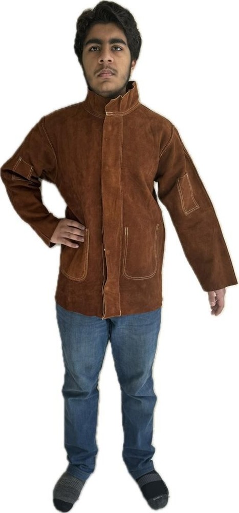 Leather Gold Dark Brown Leather Welding Jacket
