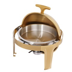 Gold Round Roll-Top Chafing Dish Set Commercial Stainless Steel Buffet Warmer