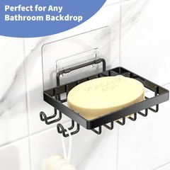 Black Soap Dish, Soap Bar Holder for Shower, No Drilling Bathroom Accessories,