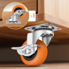 4PCS 2.5″ Heavy Duty Caster Wheels with Brake, Swivel PU Locking Castors Set