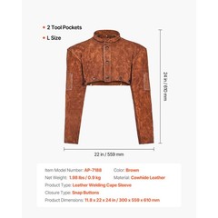 Uimoso Leather Welding Cape Sleeve, Flame-Resistant, Heavy-Duty, Size L