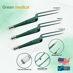 SET OF 3 Non-Stick Bipolar Forceps Us Connector 2 pin, 22cm TIP 0.5mm,1MM,1.5MM