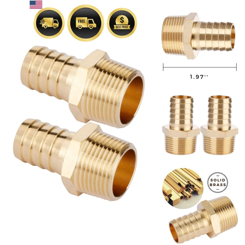 2pcs Brass Hose Barb Fitting, 3/4″ Barb x 3/4″ NPT Male, Adapter, NPT Male to…
