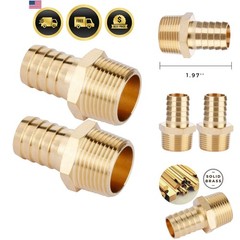 2pcs Brass Hose Barb Fitting, 3/4″ Barb x 3/4″ NPT Male, Adapter, NPT Male to…