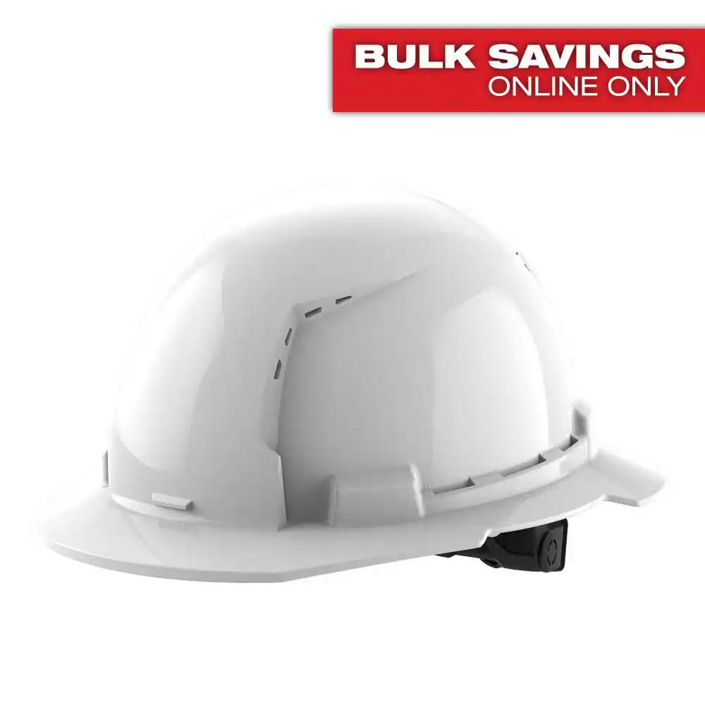 BOLT White Type 1 Class C Full Brim Vented Hard Hat with 6-Point Ratcheting Susp