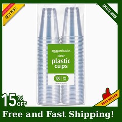 Basics Small Disposable Clear Plastic Cups, 9oz, 100 Count, Free Shipping! NEW!!