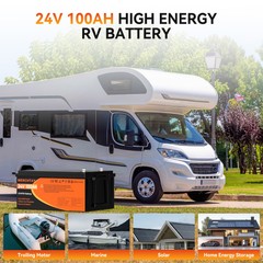24V 100Ah LiFePO4 Lithium Battery 2560Wh Deep Cycles For RV Solar Boat Off-grid