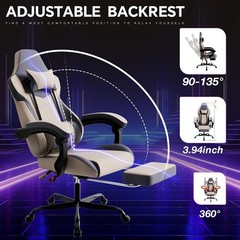Gaming Chair with Footrest High Back Ergnomic Leather Adjustable Headrest