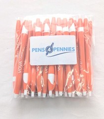 30 Misprint Click Pens: JAVALINA Hub Pen Lot WHITE & CORAL ORANGE 🍊 Blue Ink