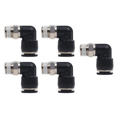 Push to Connect Fittings Elbow 3/8” Tube OD to 1/4” NPT Male Thread Black 5Pcs