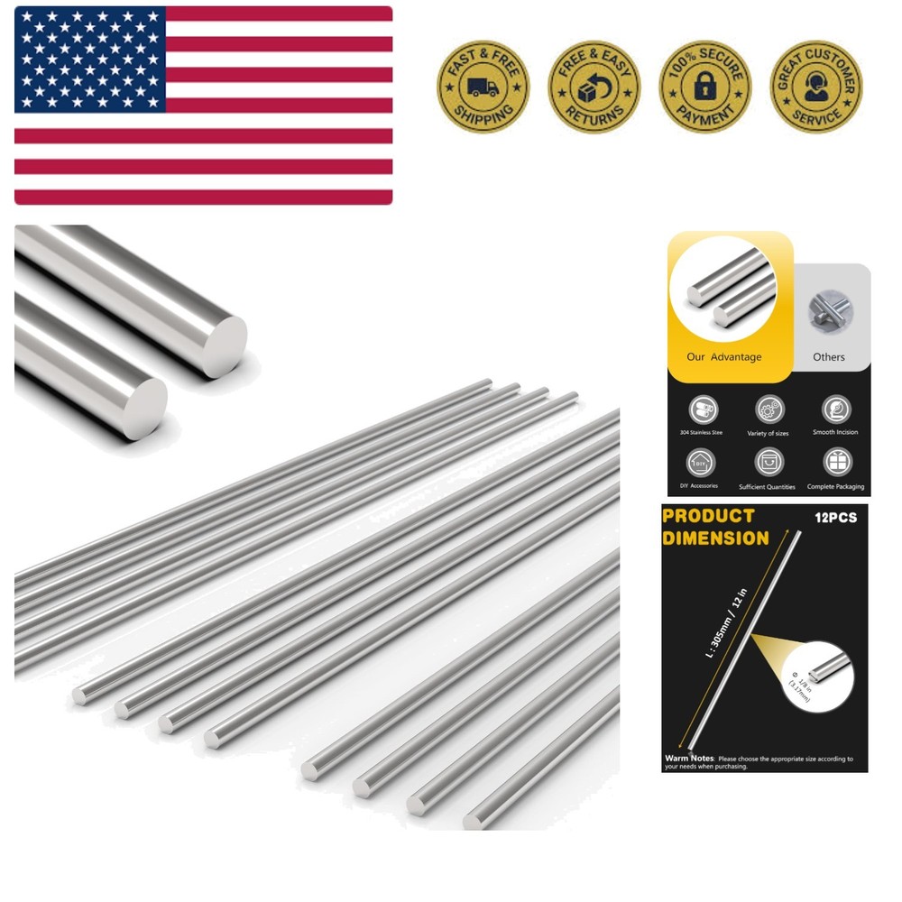 12Pcs 1/8 x 12in 304 Stainless Steel Round Rod, Metal Shaft, Stainless Steel …