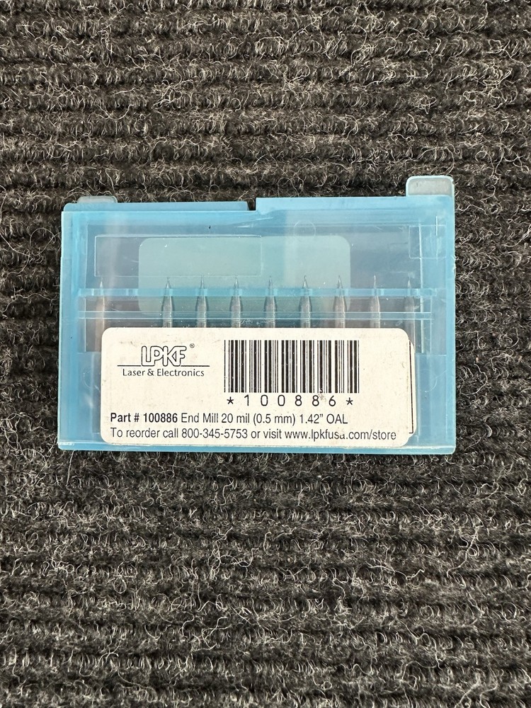 LPKG Laser End Mills 20 Mil 0.5mm 1.42” OAL Pack Of 9