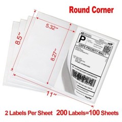 Half Sheet 200 Shipping Labels 8.5×5.5 Rounded Corner Self Adhesive 2 Per Sheet