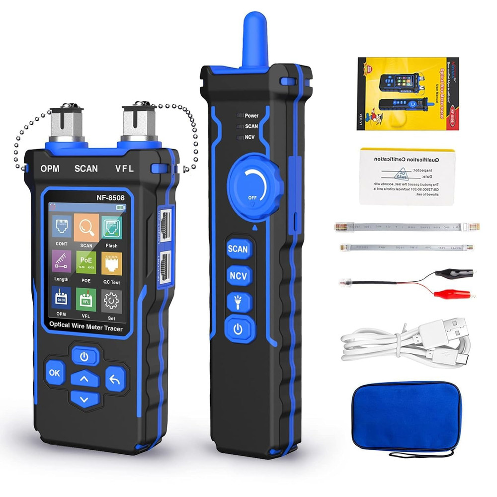 Network Cable Tester RJ45 Ethernet Tracer Optical Power Meter PoE VFL