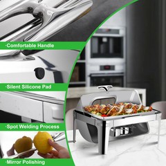 9QT Food Warmer Commercial Steel Chafer Buffet Chafing Dish Roll Top