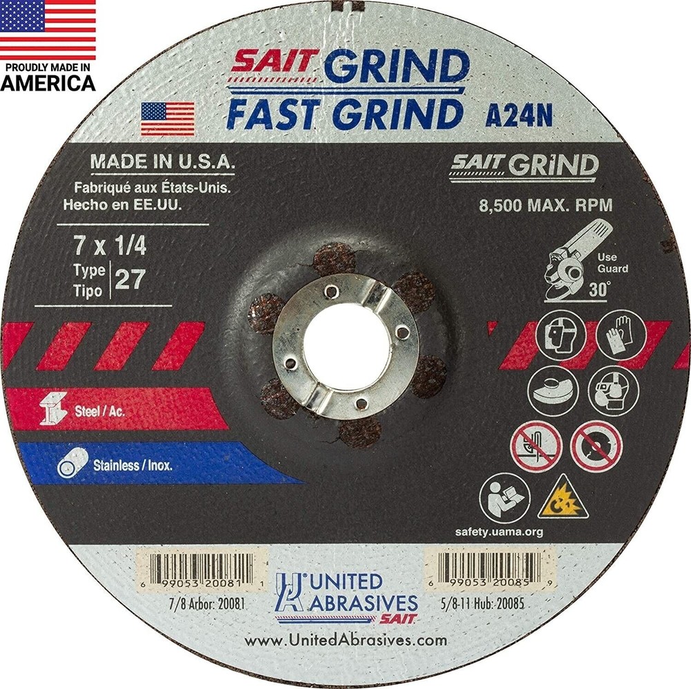 United Abrasives-SAIT 20081 A24N Fast Grinding Wheel 7″ x 1/4″ x 7/8″ Type 27, 2