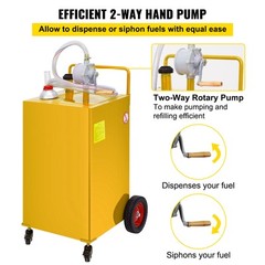 VEVOR Fuel Caddy Fuel Storage Tank 35 Gallon 4 Wheels with Manuel Pump Yellow
