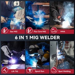 ARCCAPTAIN MIG Welder 250A 6 in 1 Aluminum LED Display Gas/Gasless MIG/Stick/TIG