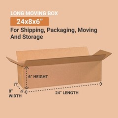 BOX USA 2486 Long Corrugated Cardboard Box 24″ L x 8″ 24″L x 8″W X 6″H, Kraft