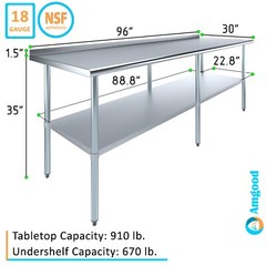 30 in. x 96 in. Stainless Steel Work Table with 1.5 in. Backsplash