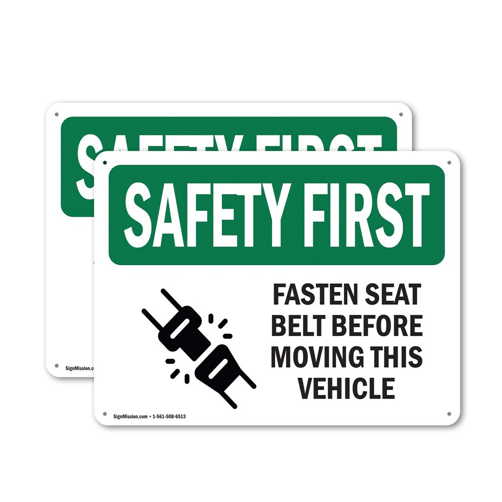 (2 Pack) Fasten Seat Belt Before Moving Vehicle OSHA Safety First Sign Decal