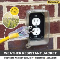 Thonapa 15 Ft Lighted Outdoor Extension Cord – 12/3 Heavy Duty, Yellow- 3 Prong