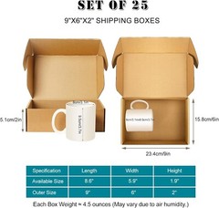 Shipping Boxes 9x6x2 inches Set of 25, Small Boxes Brown Cardboard Corrugated