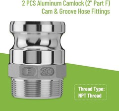 2 Pack Aluminum Camlock Fittings Type B & Type F Cam and Groove Hose Fittings A+