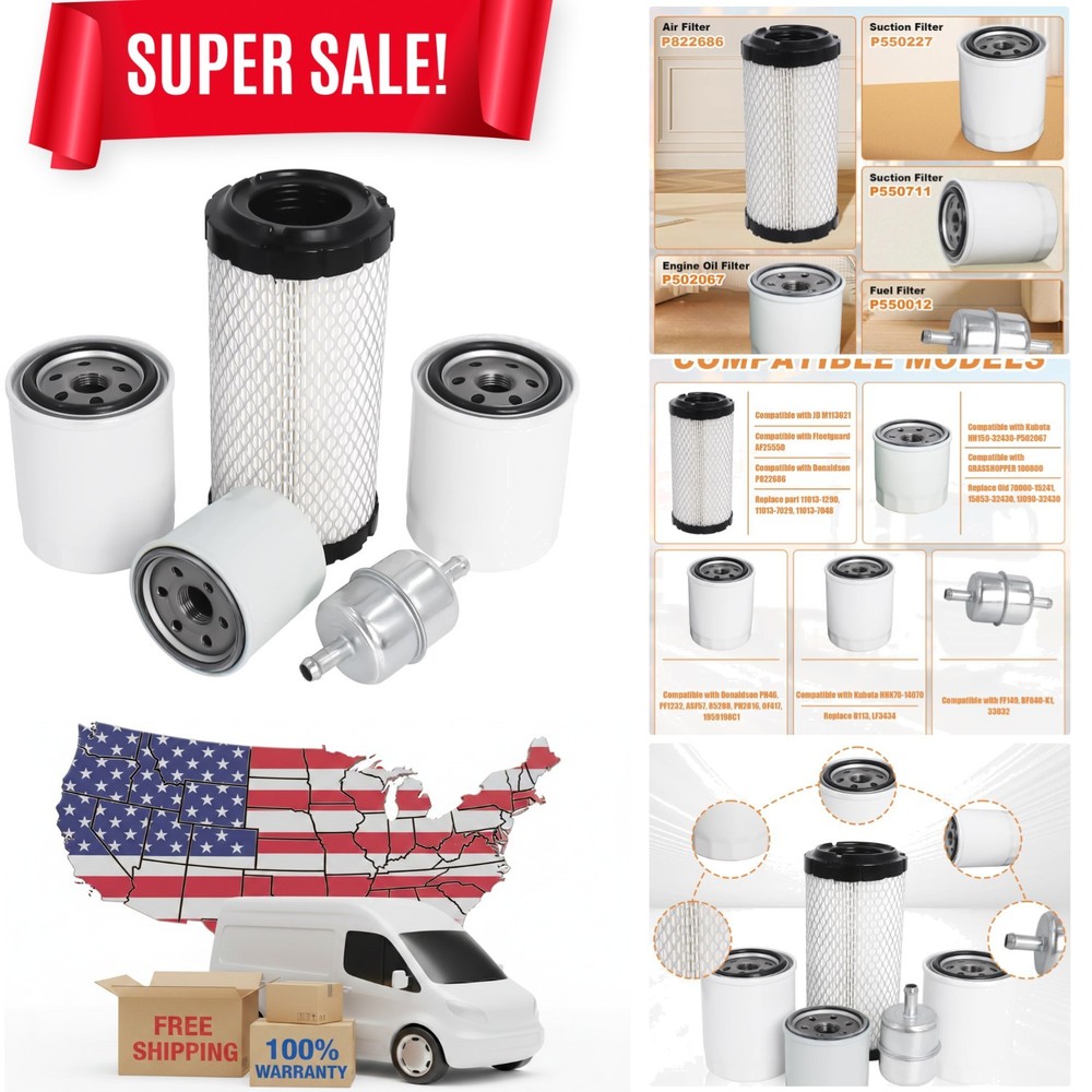 Vehicle Specific Filter Set for Kubota – Includes Air, Oil, Fuel & HST Filters