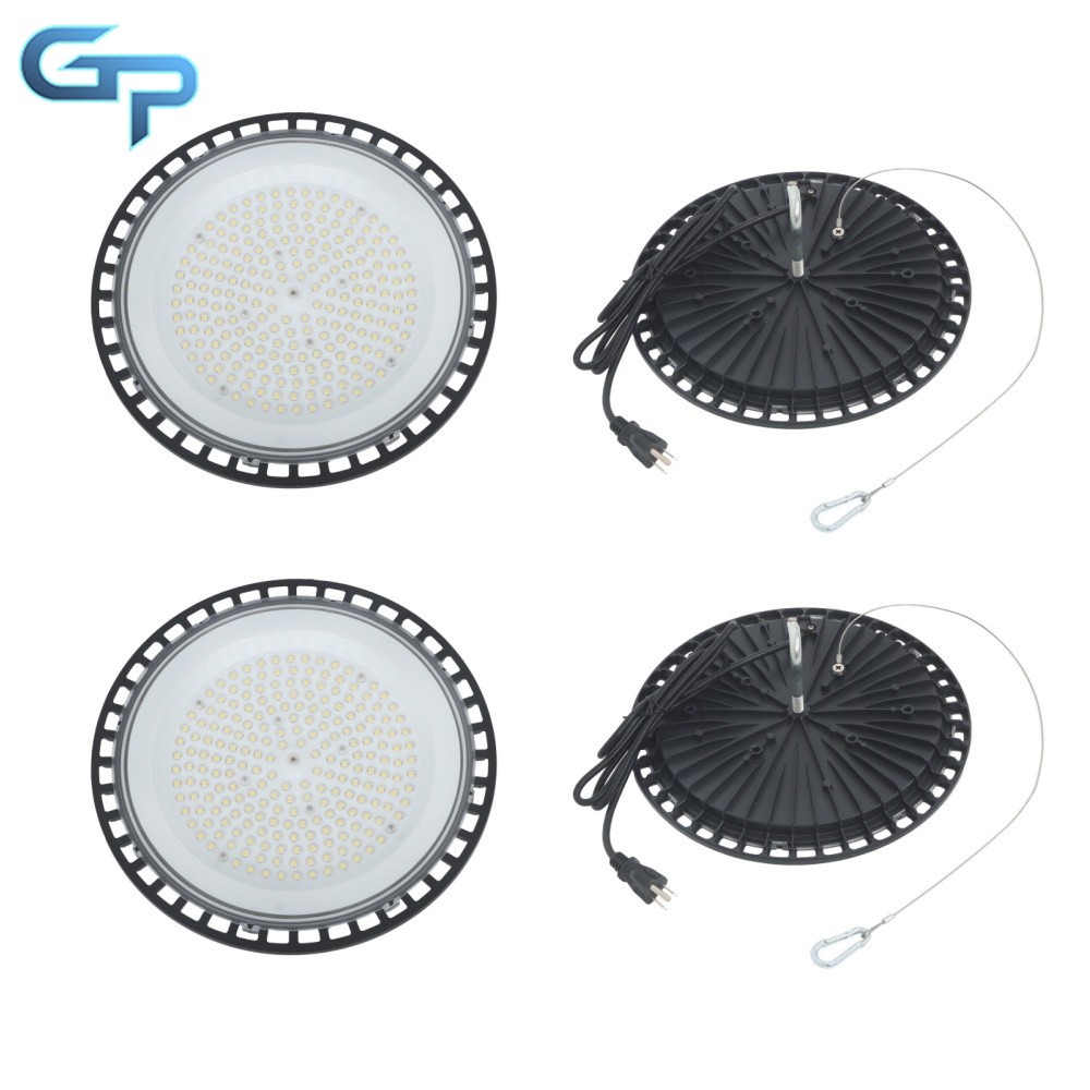 4 Pcs 150W High Bay Light Lighting Fixture 18000LM UFO LED With Hook Safety Rope