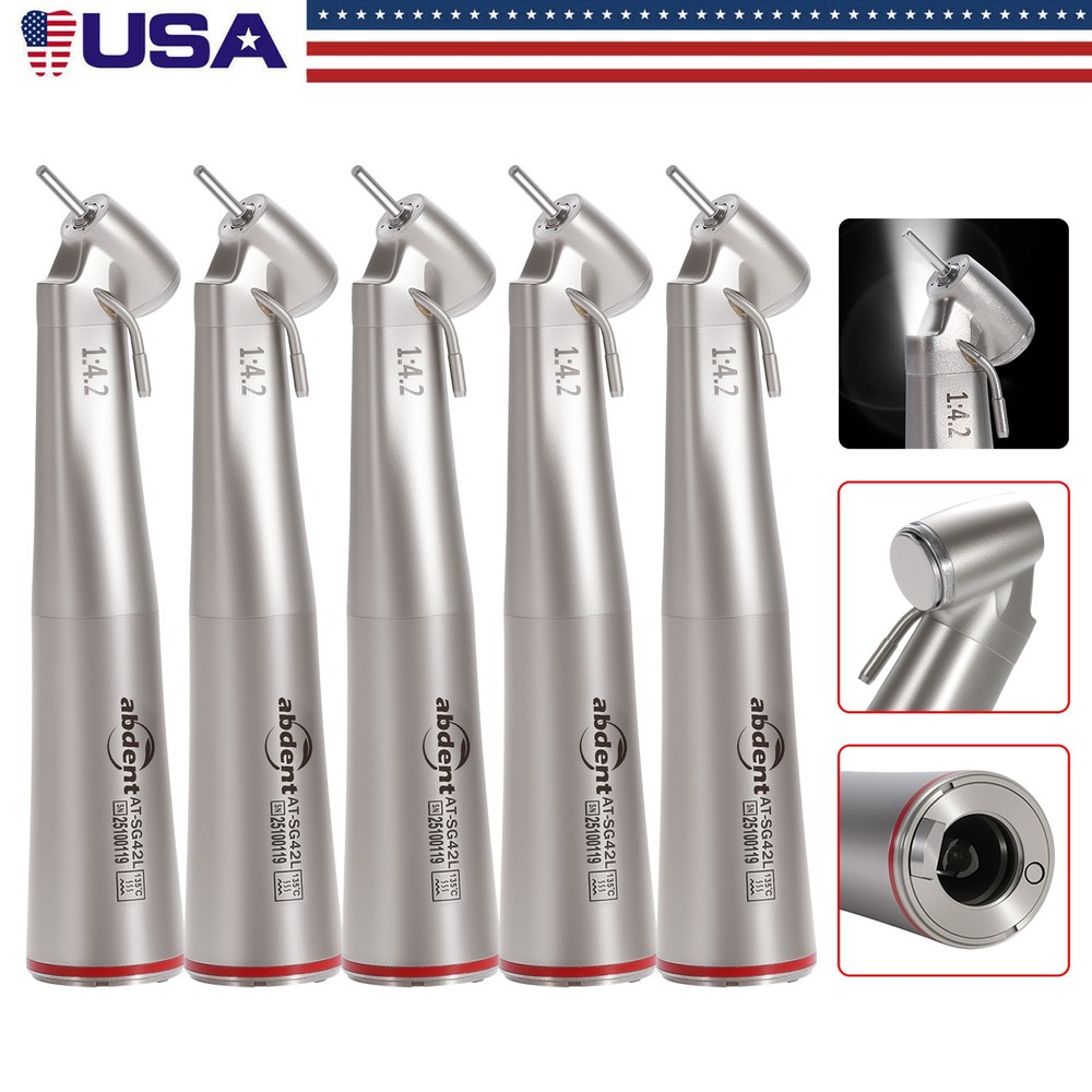 5 PCS Dental 1:4.2 LED 45°Angle Head Contra Angle Handpiece External Water