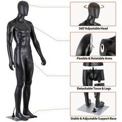 Male Mannequin Dress Form 73″ Adjustable Mannequin Full Body Stand w/Base Black