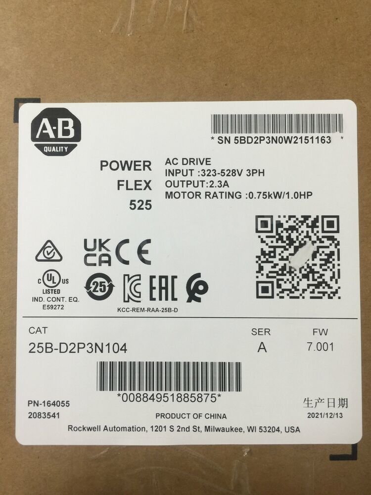 NEW Sealed Allen-Bradley 25B-D2P3N104 PowerFlex 525 0.75kW 1Hp AC Drive