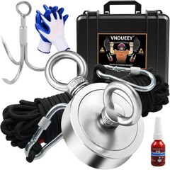 1000LBS Fishing Magnet Kit Force Rope Carabiner Heavy Duty 65FT Rope with Case