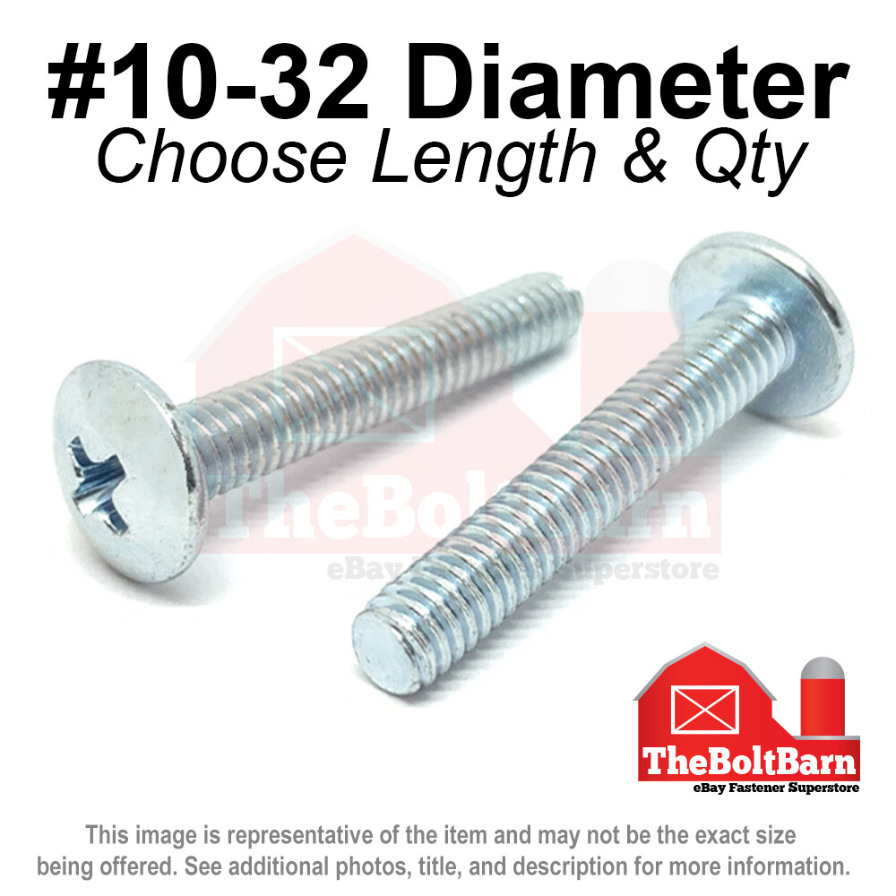 #10-32 Phillips Truss Head Machine Screws Bolts Zinc Fine (Pick Length & Qty)