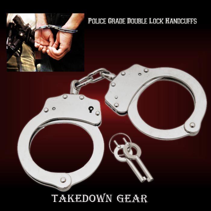 Nickel HAND Handcuffs POLICE CUFFS NEW Double Locking Hand Cuffs Steel 2 Keys
