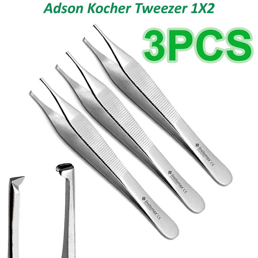 Dental Adson Kocher Tissue Tweezers Medical Toothed Dressing Surgical Forceps X3