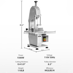 1500W 110V Commercial Bone Cutting Machine Bone Saw Machine Band Saw Meat Cutter