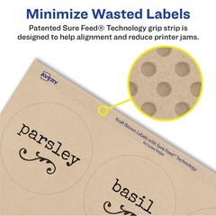 Avery Kraft Brown Round Labels Sure Feed Technology 2.5 Diameter Print To The