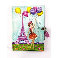 Diary/ Journal with Lock & Keys – Parisian Girl with Balloons – Blank, New