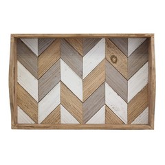 Stonebriar Decorative Rectangle Multicolor Chevron Wood Tray Handles 18 X 12