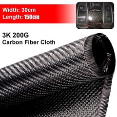 30*150CM Real Carbon Fiber Fabric Cloth Roll 3k 200gsm 2×2 Twill Weave Black