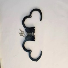 Professional Police Handcuffs Hinged Stainless Steel Black Heavy Duty + Two Keys