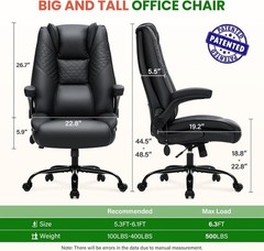 500lbs Big and Tall Office Chair with Inflatable Lumbar Support,
