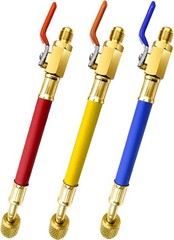 R134A R410A R22 R12 Charging Hoses and Ball Valve Set HVAC Low Loss Fittings new