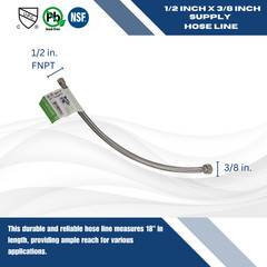 2) 3/8″ COMP x 1/2″ FNPT 18 LONG FAUCET SUPPLY HOSE LINE BRAIDED STAINLESS STEEL