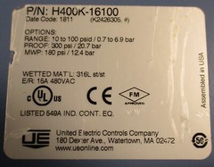 United Electric Controls Company H400K-15923 Switch Pressure Differential