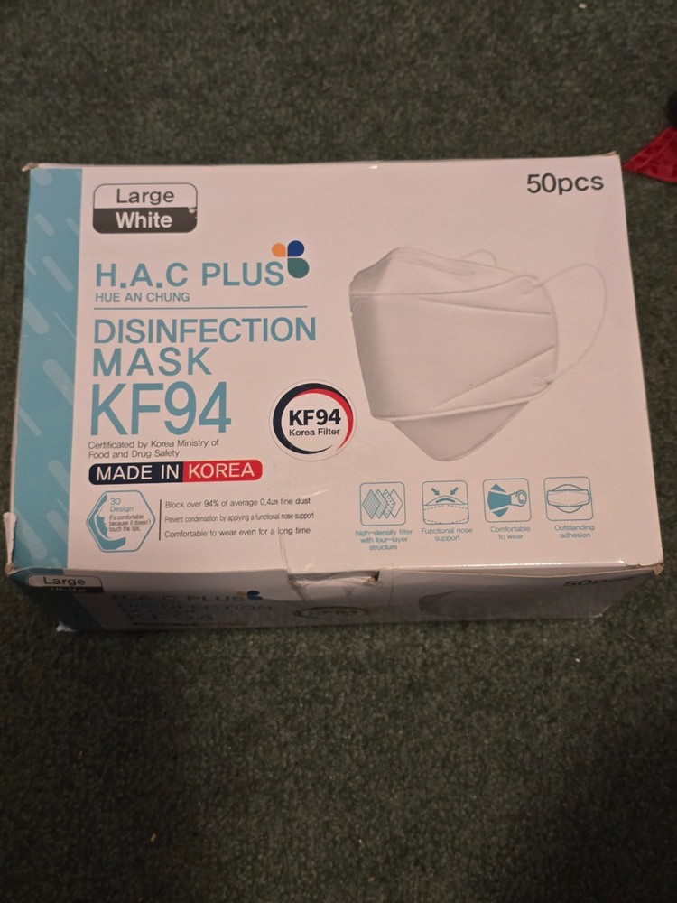 [50 PACKS] KF-94 – WHITE LARGE (ADULT) PROTECTIVE FACE MASKS KOREAN MADE